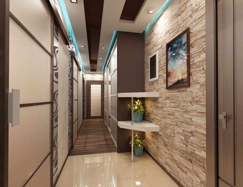 an example of an unusual interior of a modern hallway