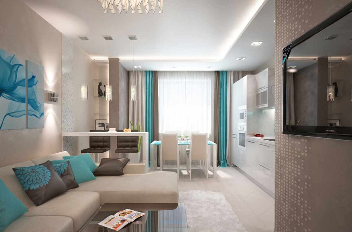 the idea of ​​a beautiful design kitchen living room 16 sq.m