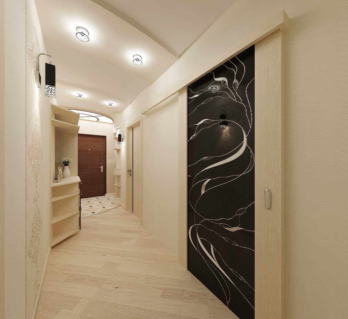 An example of the light design of a modern hallway