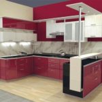 um exemplo de um estilo brilhante de imagem de cozinha vermelha