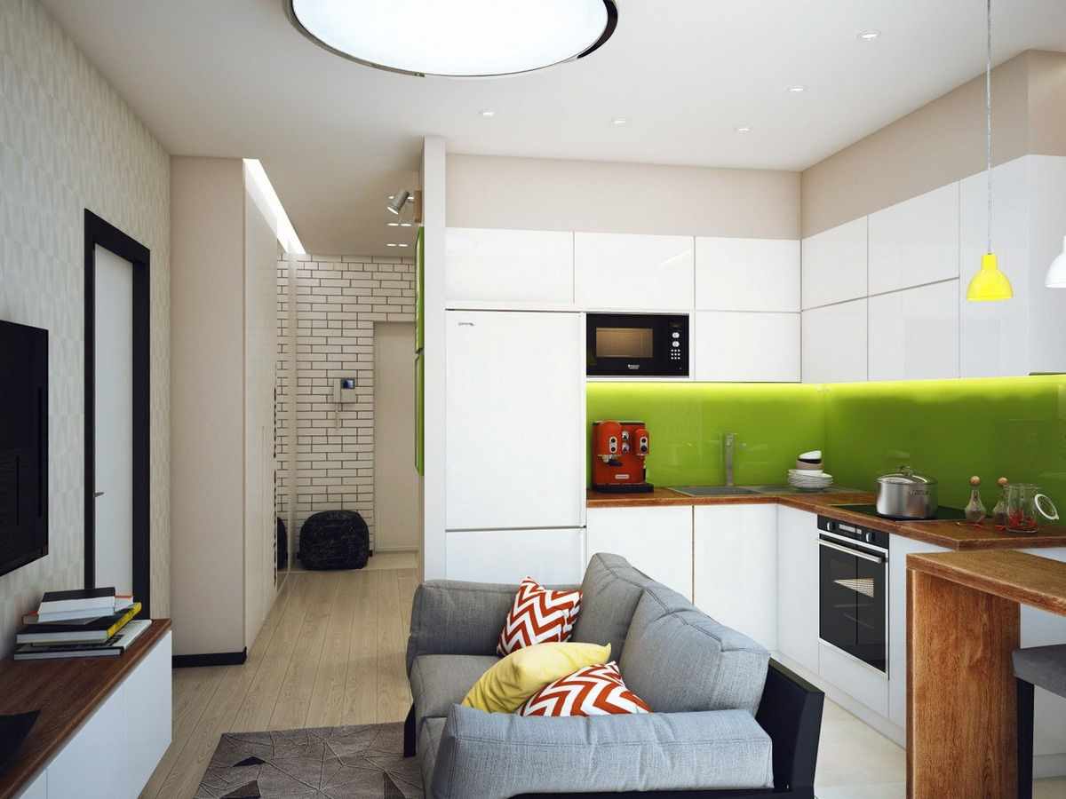 version of the unusual style of the living room kitchen 16 sq.m