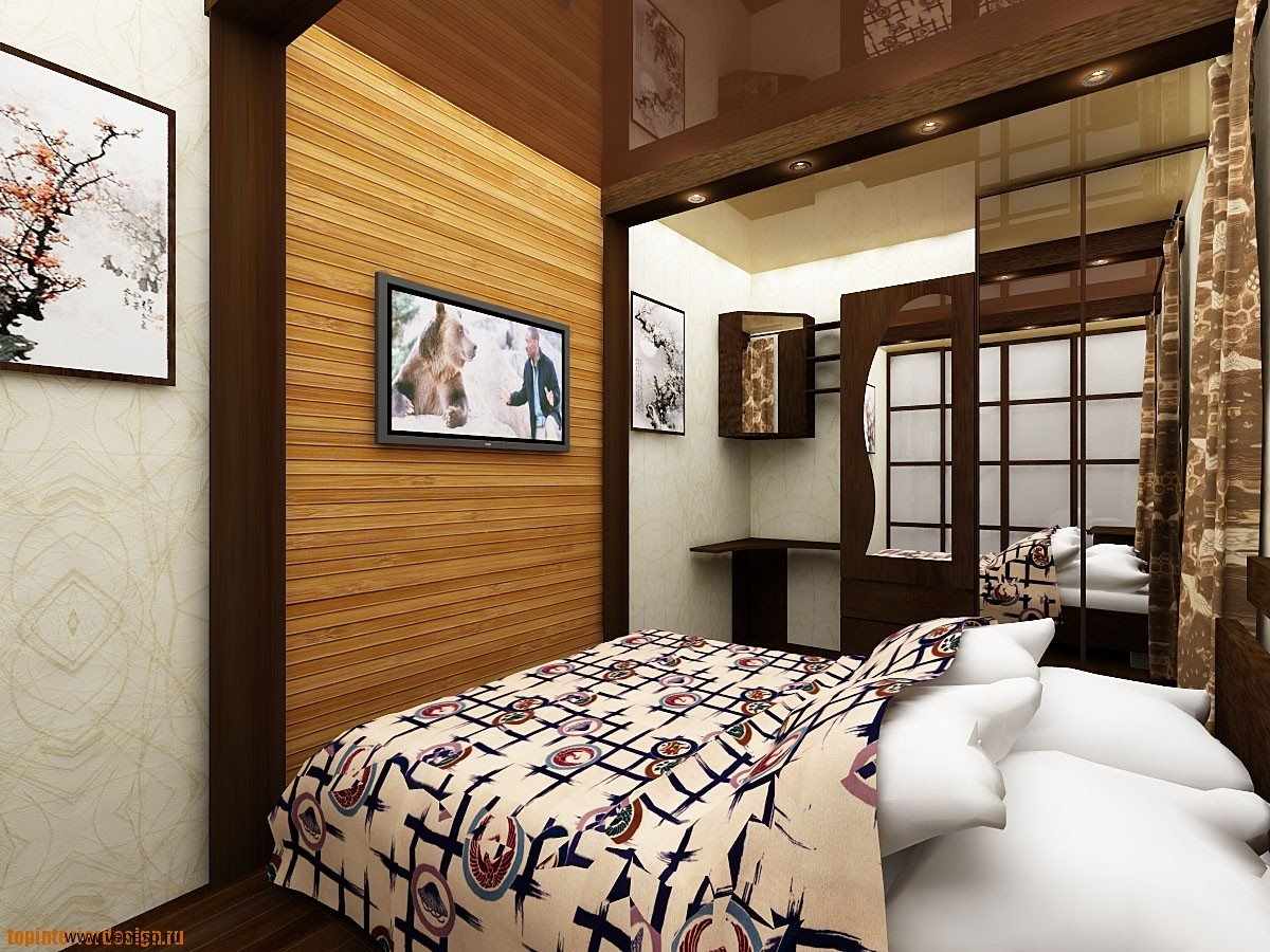 opțiunea unui decor frumos al unui dormitor îngust