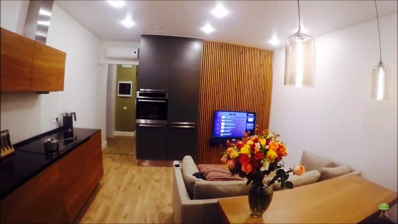 the idea of ​​a bright design kitchen living room 16 sq.m