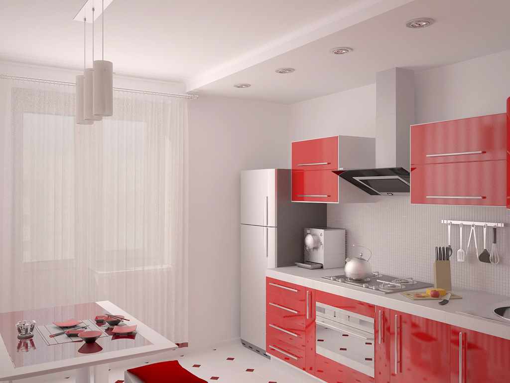 a ideia de um belo estilo de cozinha vermelha