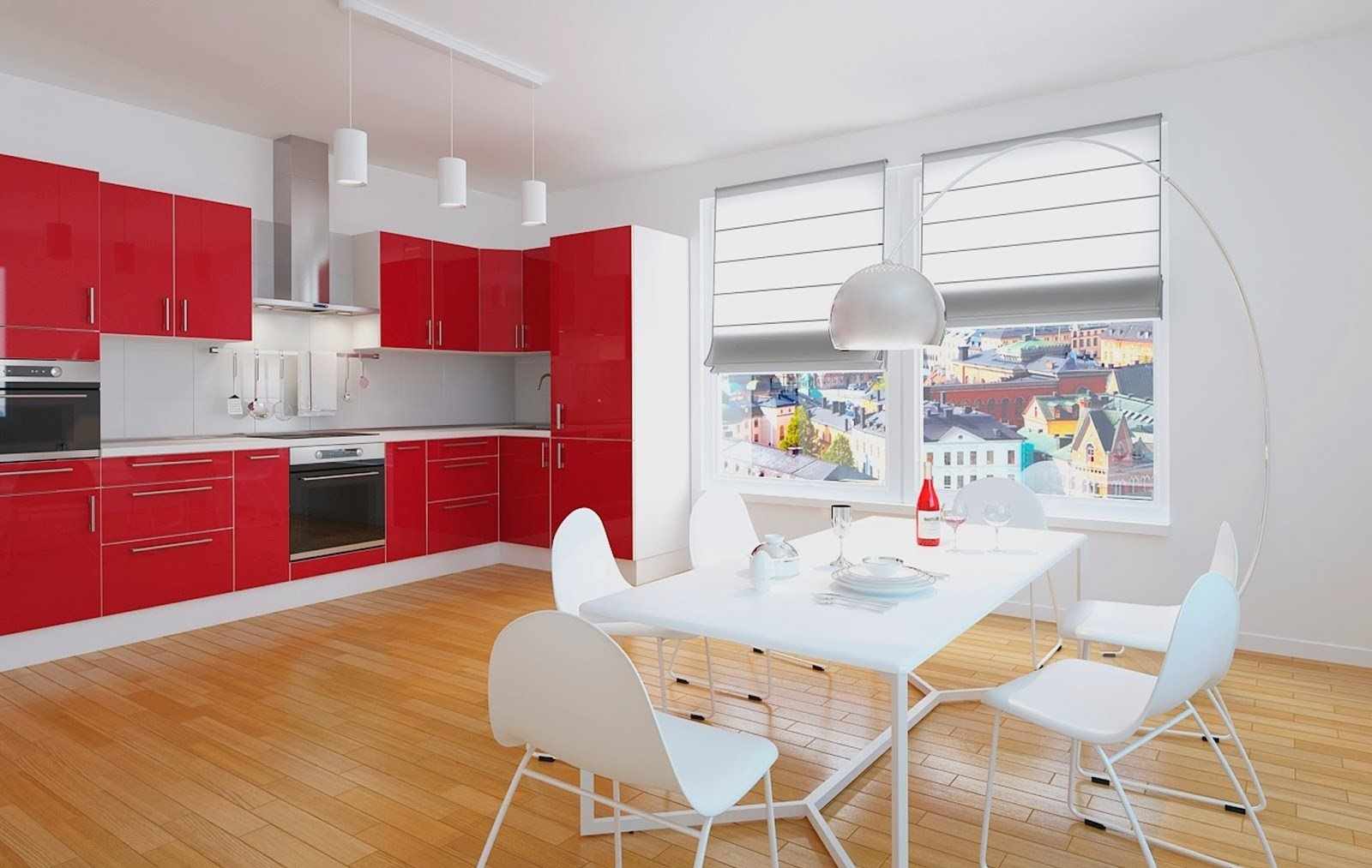 ตัวแปรการออกแบบที่สดใสของห้องครัวสีแดง