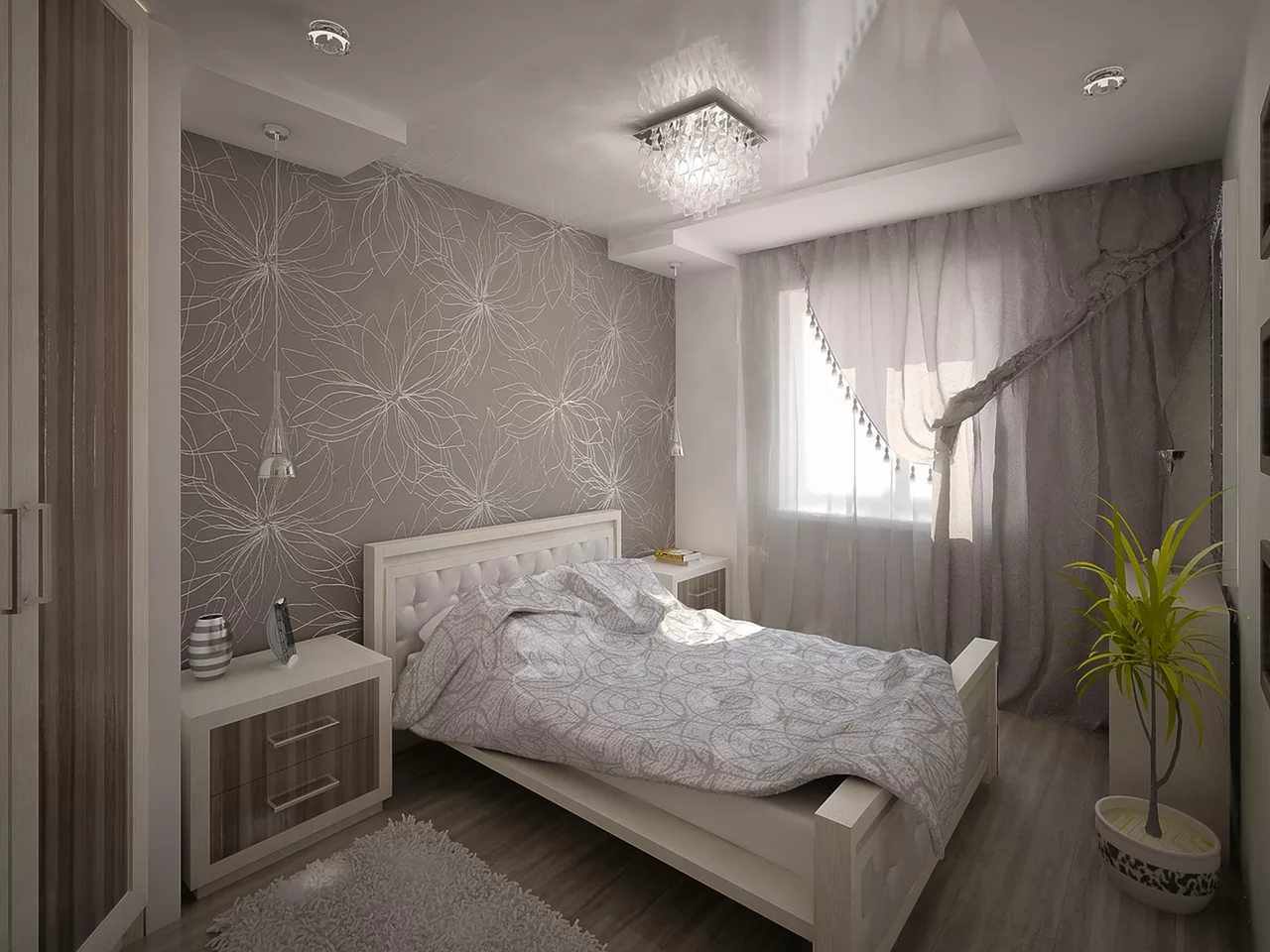 Ett exempel på en ljus stil i ett sovrum i Krusjtsjov
