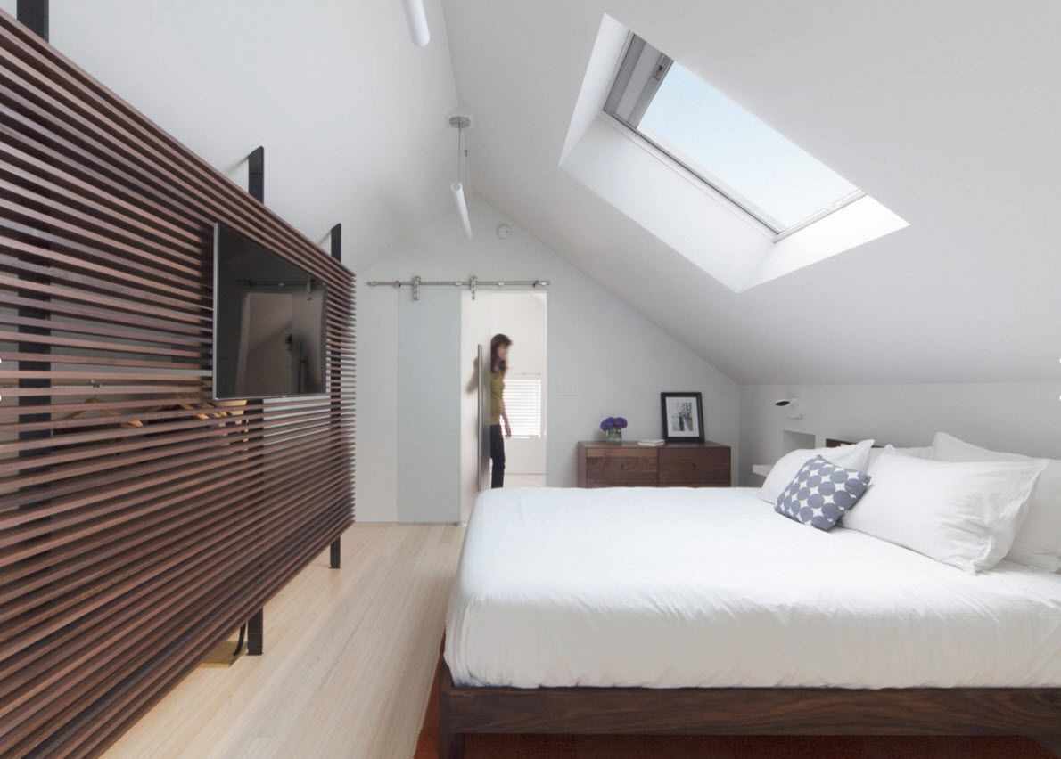 An example of a bright bedroom interior in the attic