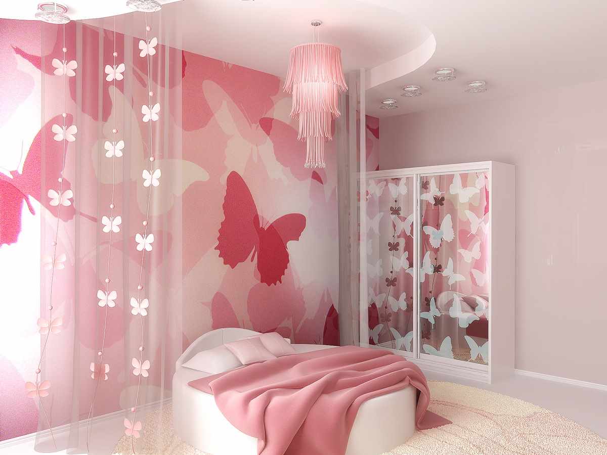 Bir kız için güzel bir yatak odası tasarımı örneği