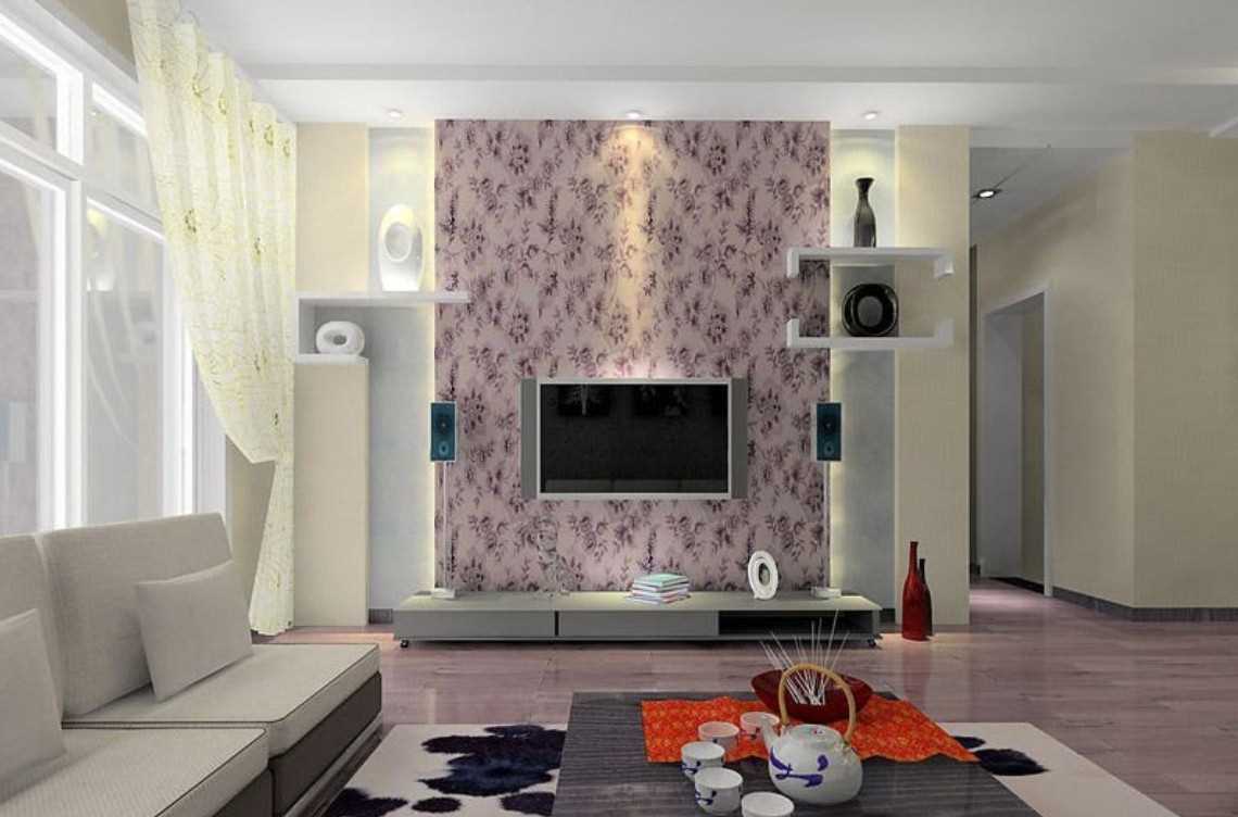 a combination of light wallpaper in the living room