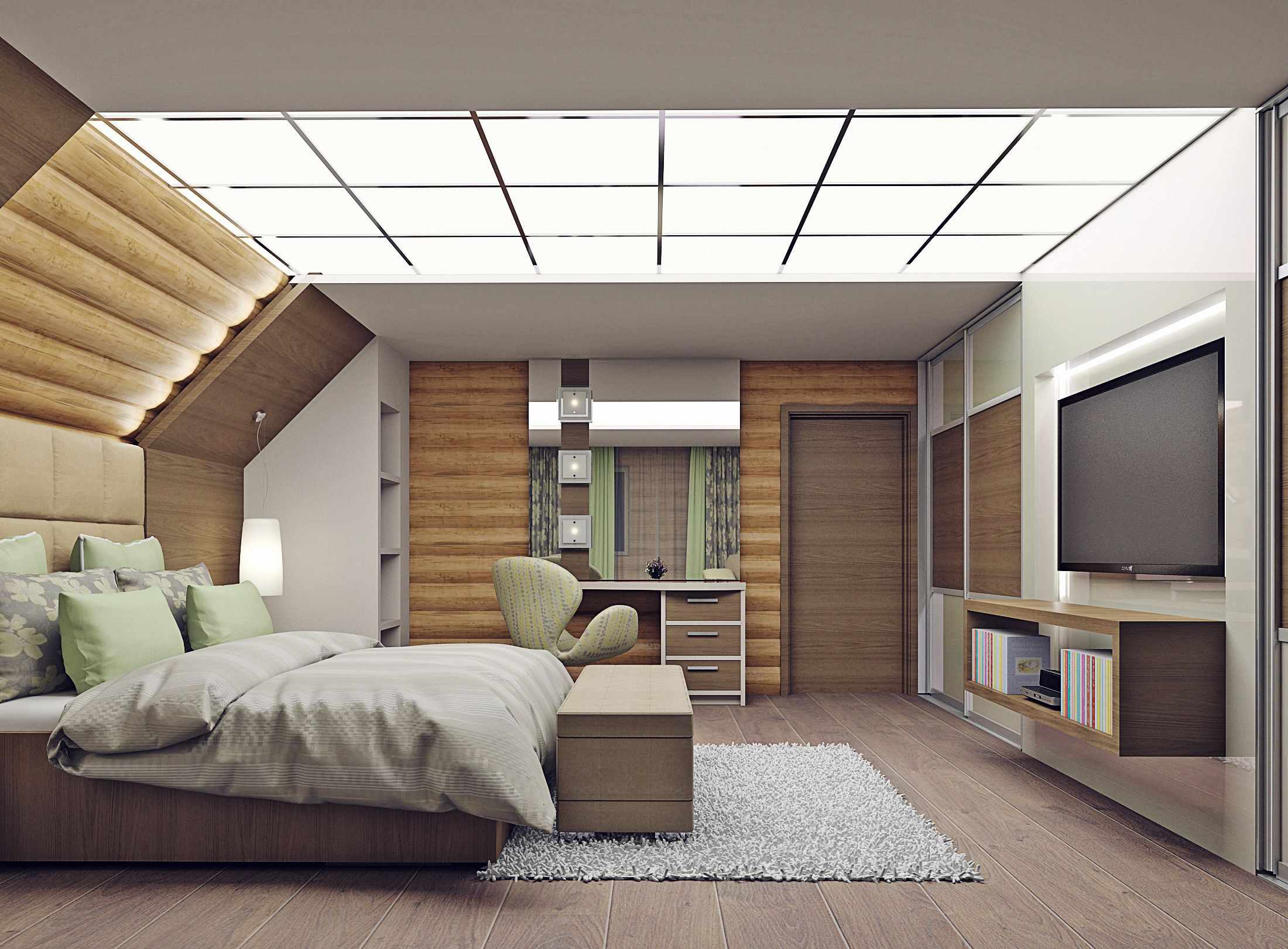 การออกแบบที่แตกต่างของห้องนอนในห้องใต้หลังคา