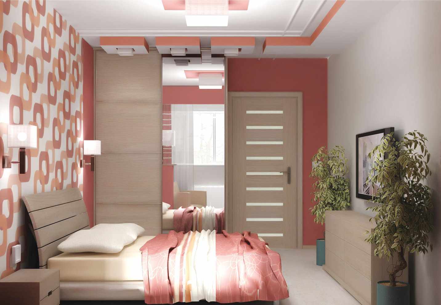 idea of ​​a light decor of a narrow bedroom