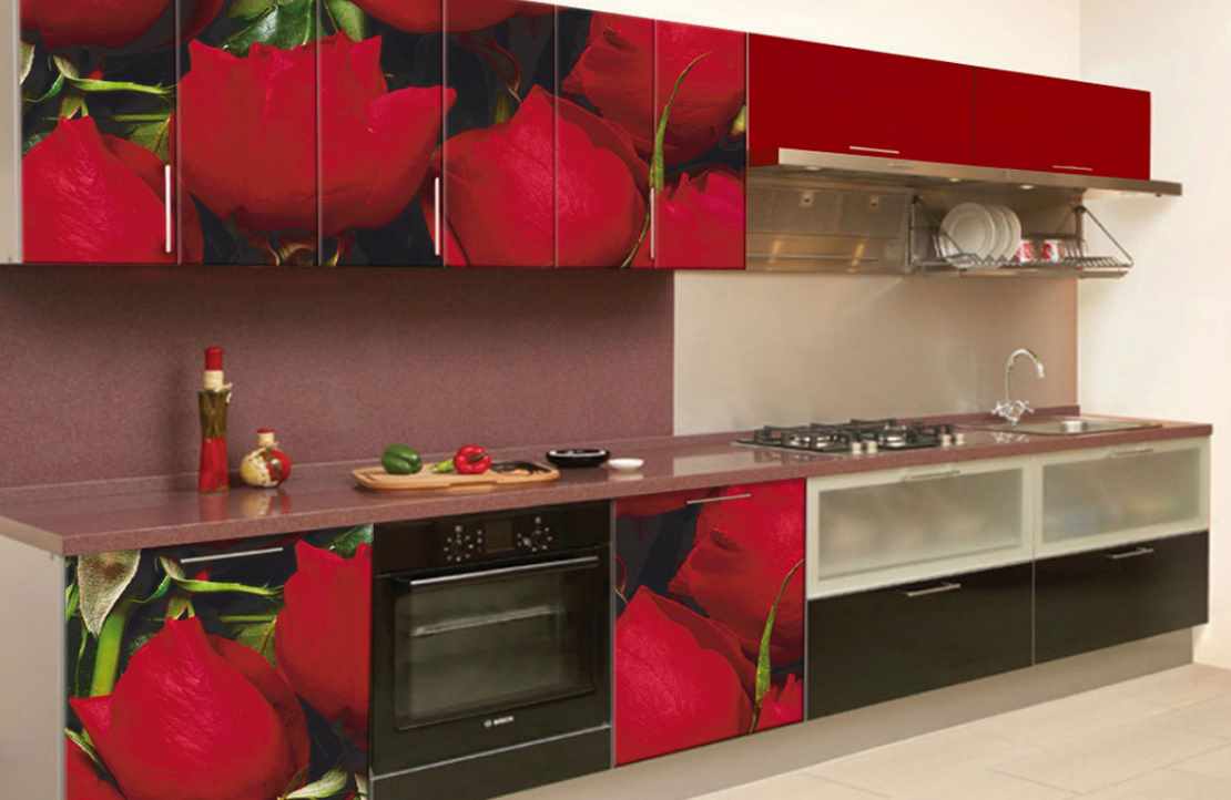 variante da decoração brilhante da cozinha vermelha