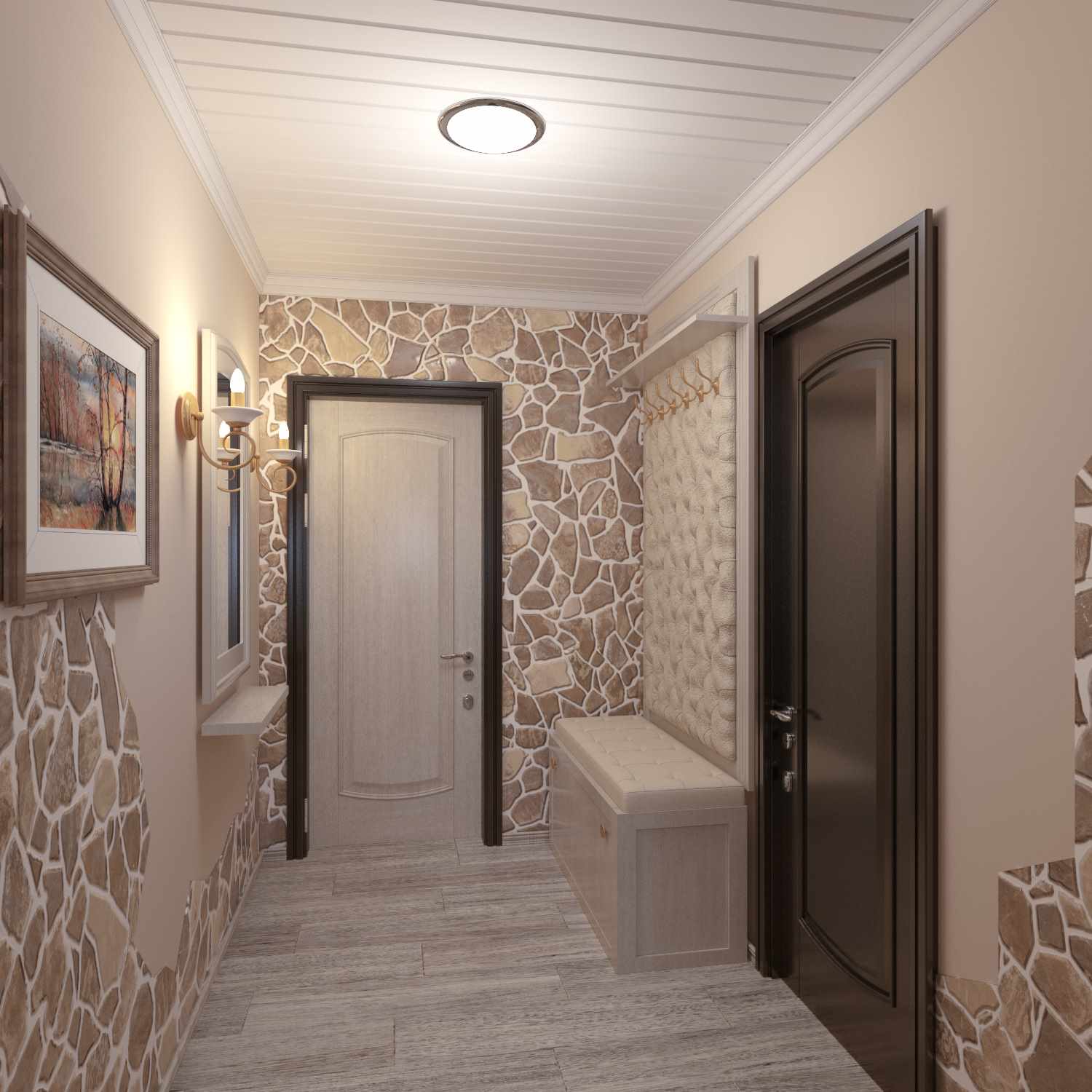 variante dell'arredamento luminoso del corridoio in una casa privata