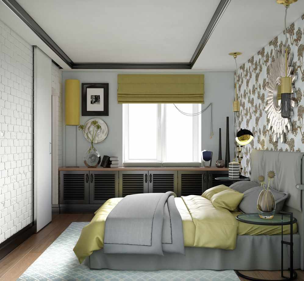 a variant of a beautiful design of a bedroom in Khrushchev