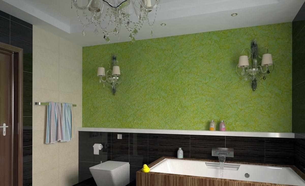 příklad použití neobvyklé dekorativní omítky v dekoraci koupelny