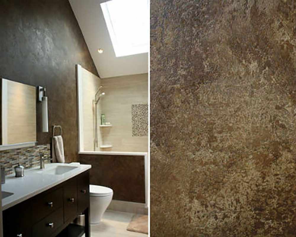 the option of using light decorative plaster in the design of the bathroom