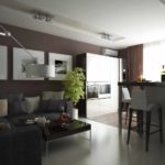 An example of a bright interior kitchen living room 16 sq.m picture