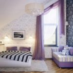 example of a bright interior of a bedroom in the attic photo