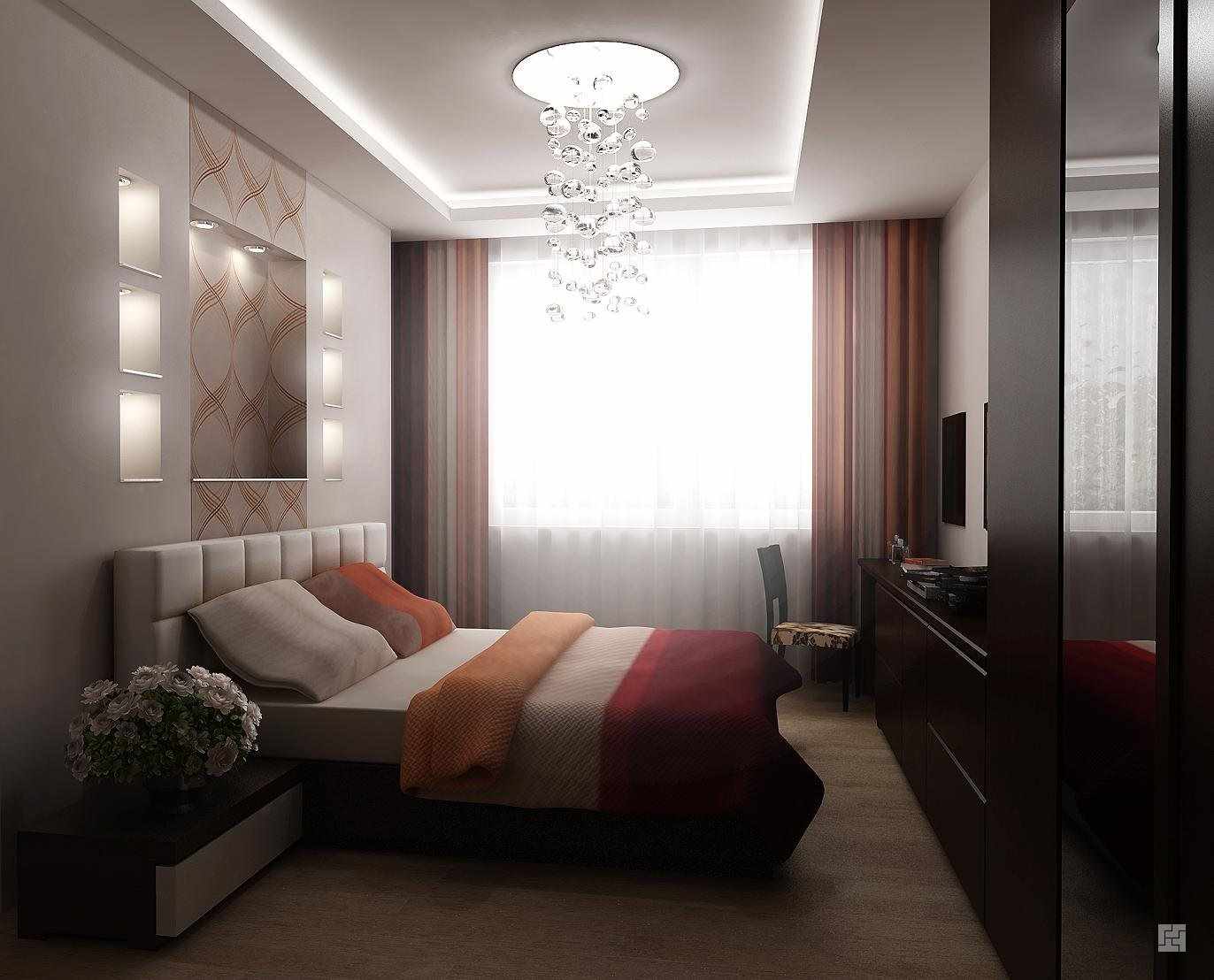 Šauras guļamistabas gaismas stila piemērs