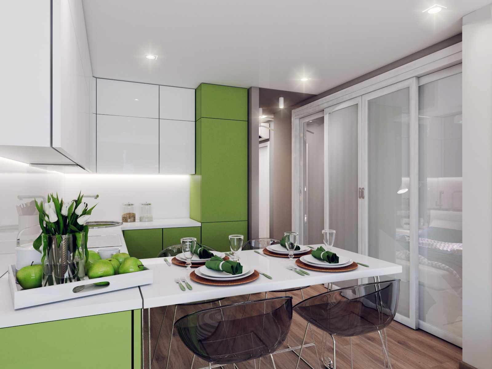 the idea of ​​a bright style kitchen living room 16 sq.m