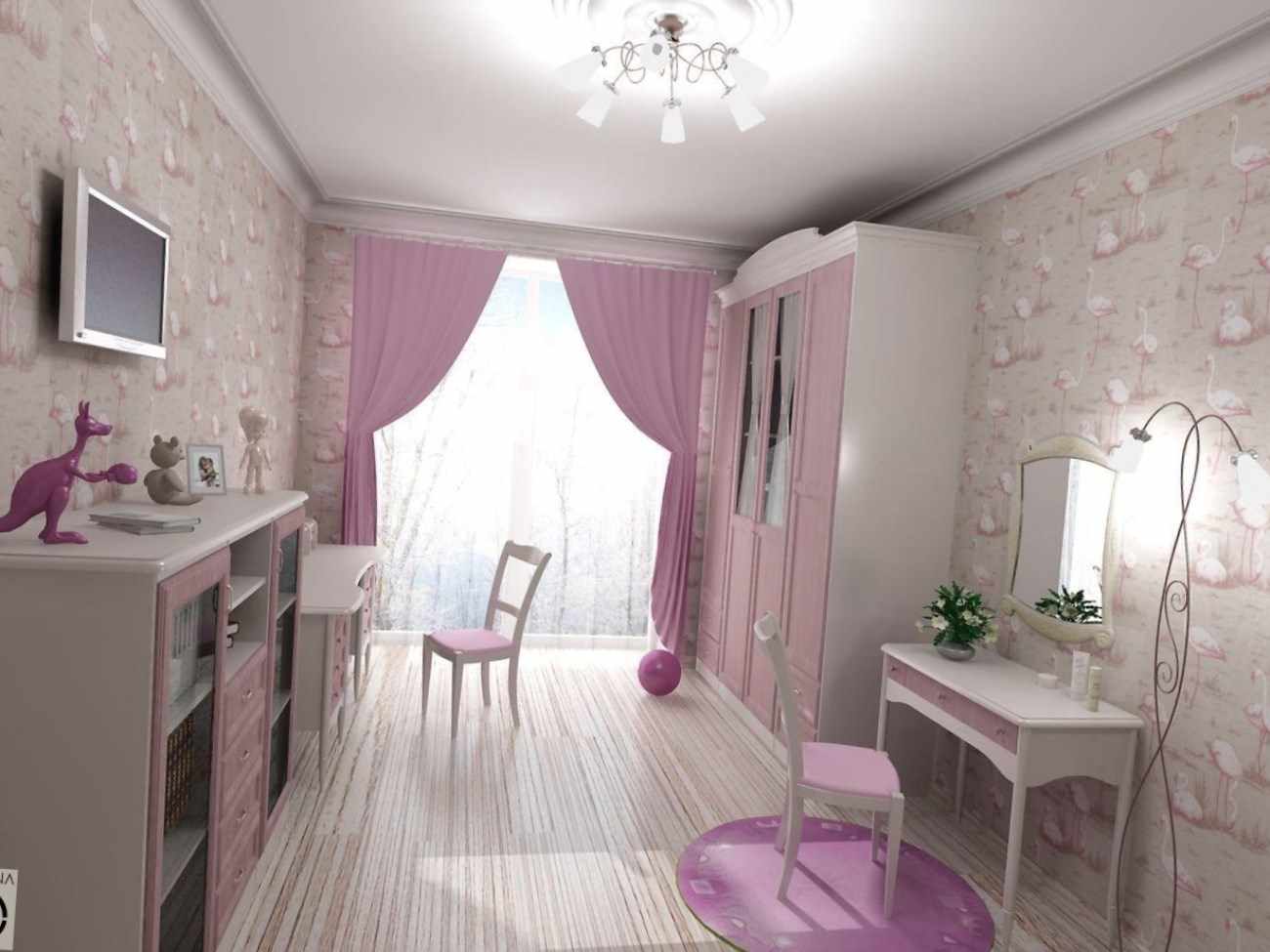 a variant of a beautiful style of a bedroom for a girl