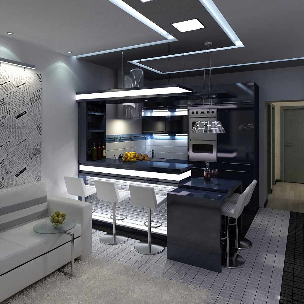 lluminós disseny de la cuina del saló de 16 metres quadrats.