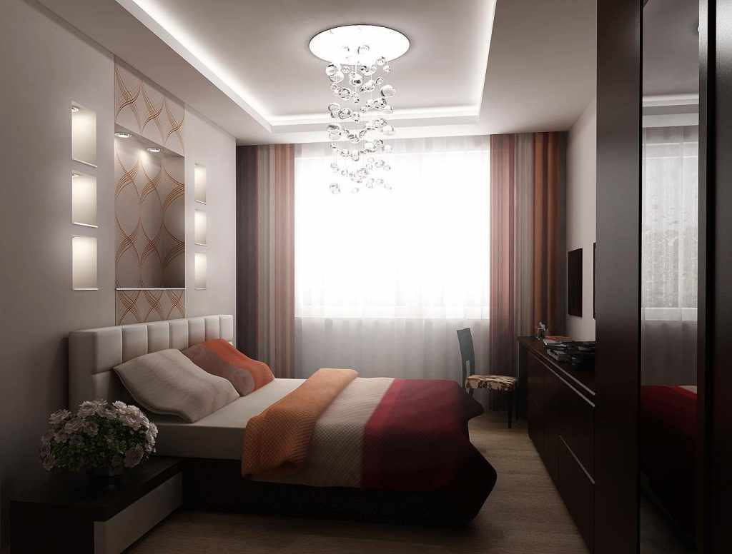 a idéia de uma bela decoração do quarto de 15 m²