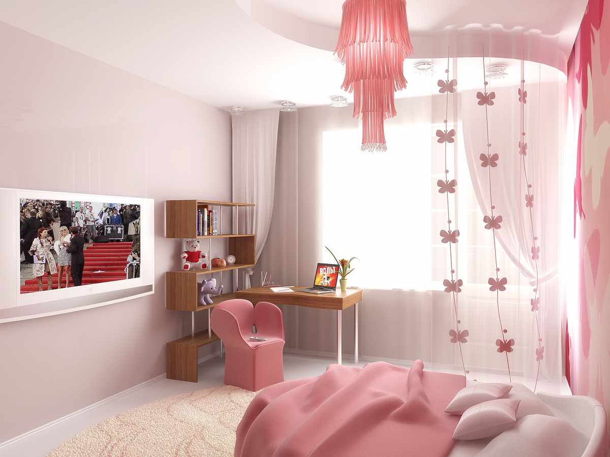 idea of ​​a bright bedroom interior for a girl
