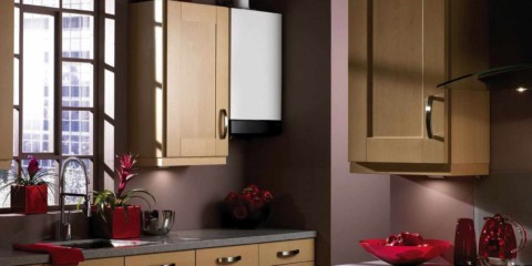 virtuves gaišā stila versija ar fotoattēlu ar gāzes katlu