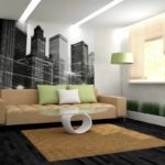 Un ejemplo de un diseño inusual de papel tapiz para una imagen de la sala de estar
