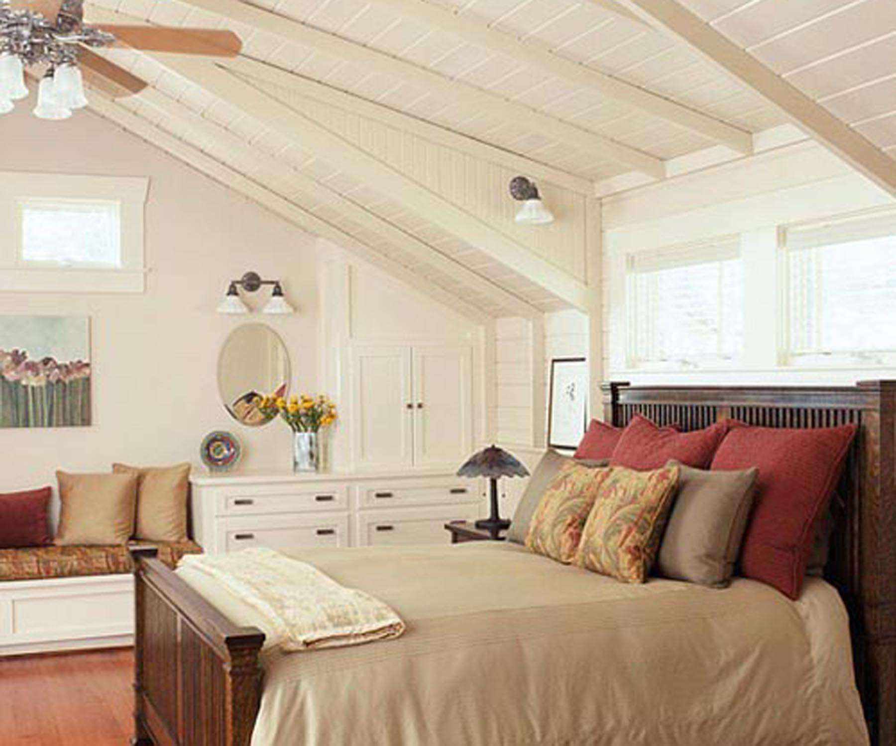 the idea of ​​a beautiful design of a bedroom in the attic