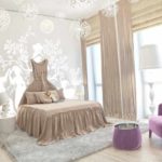 Bir kız fotoğrafı için parlak bir yatak odası tasarımı örneği