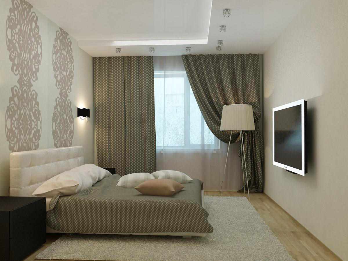 šaurās guļamistabas gaišā stila versija
