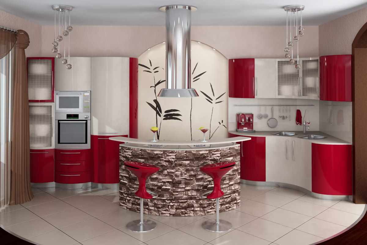 idéia de uma decoração leve de cozinha vermelha