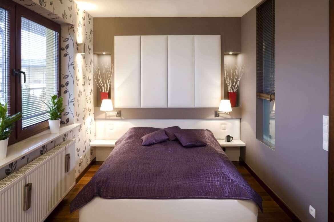 Contoh gaya bilik tidur yang cerah dari 15 sq.m