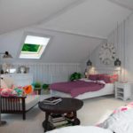 variant of a beautiful design of a bedroom in the attic photo