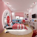 An example of a bright style of a bedroom for a girl photo