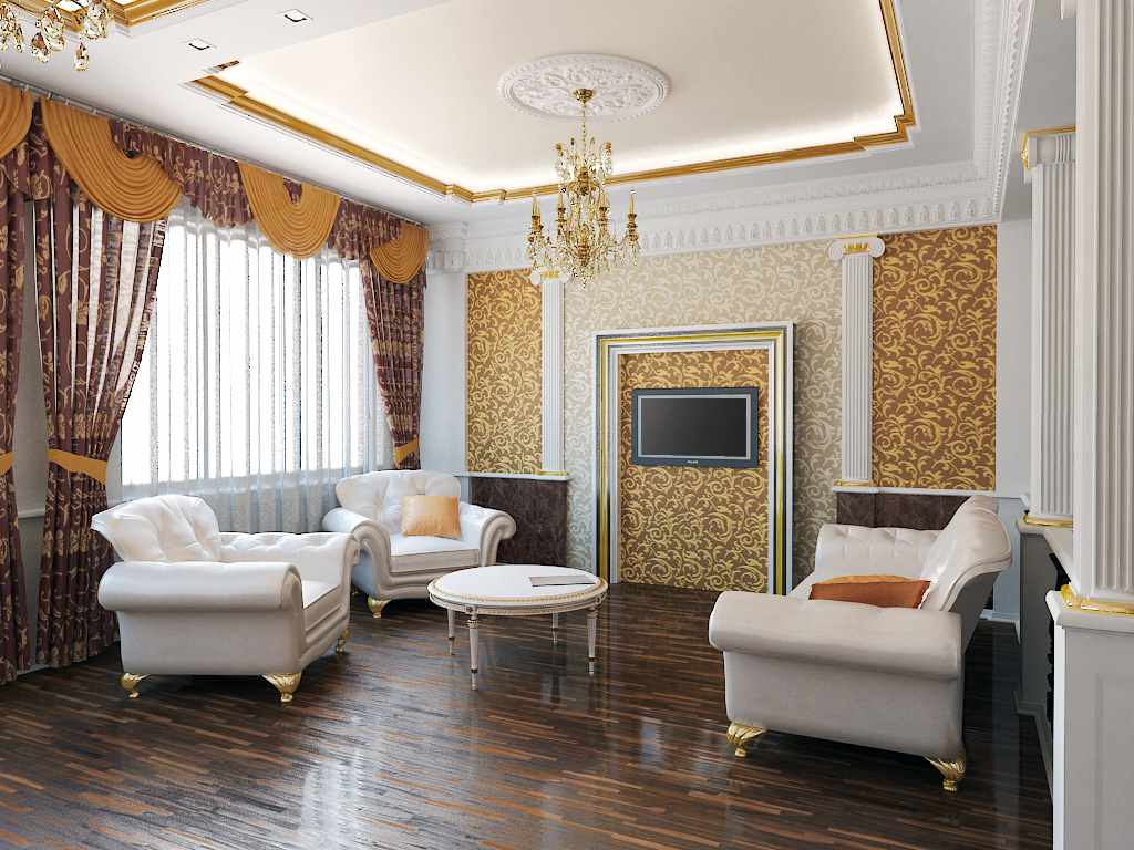 Príklad svetelnej dekorácie pre tapety do obývacej izby