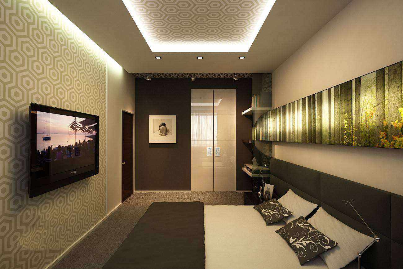 An example of the light design of a narrow bedroom
