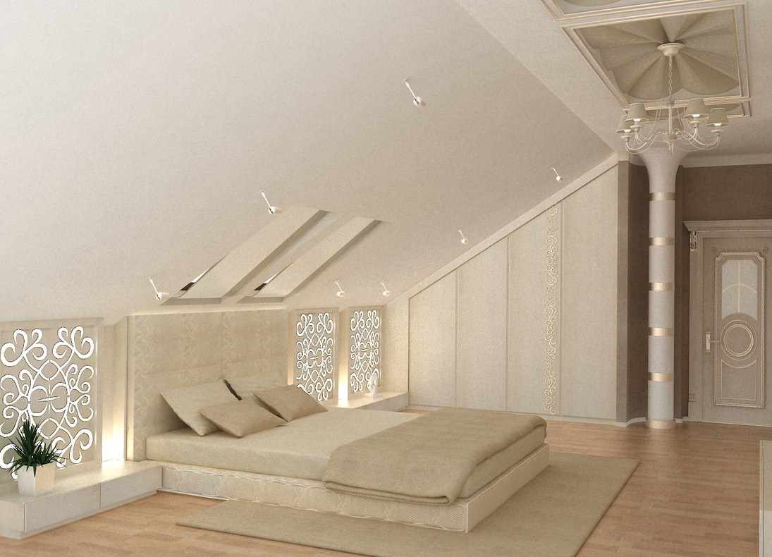 biến thể của thiết kế khác thường của phòng ngủ gác mái