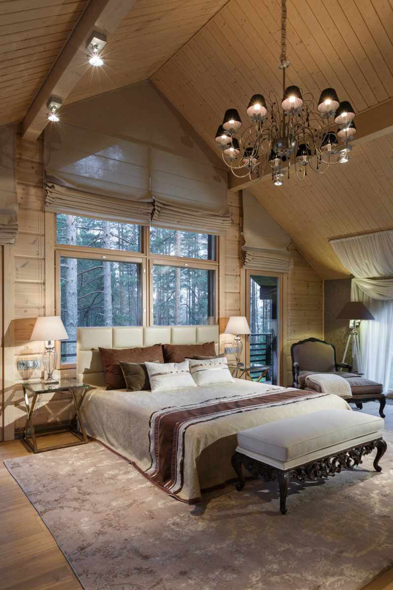 the idea of ​​a bright interior bedroom in the attic