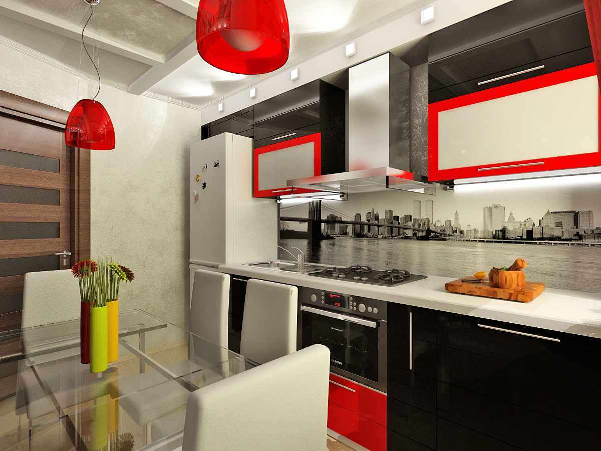 idé om ljus design av rött kök
