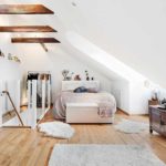 example of an unusual design of a bedroom in the attic photo