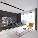 példa egy gyönyörű nappali dekoráció használatára a minimalizmus kép stílusában