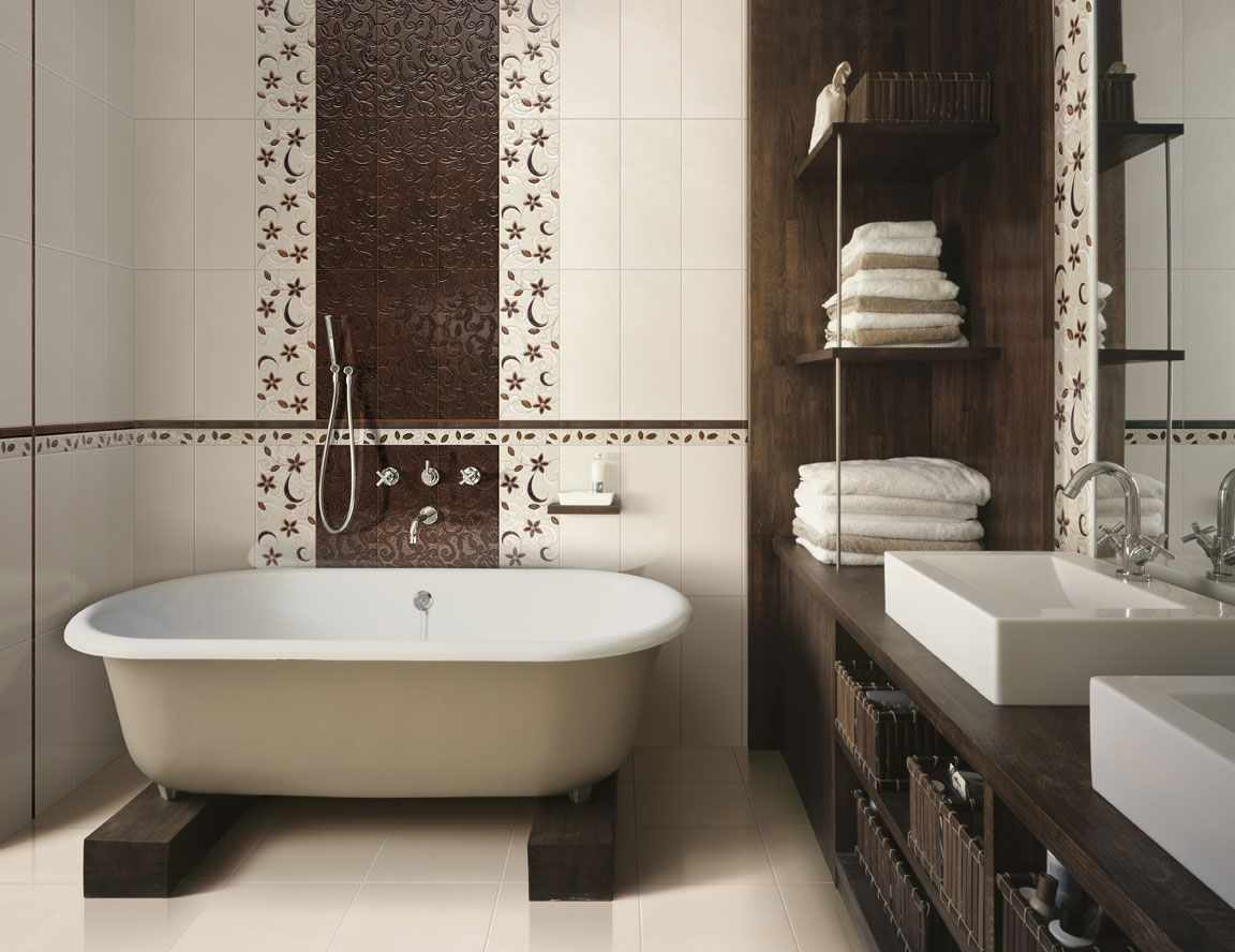 An example of an unusual interior of a tiled bathroom