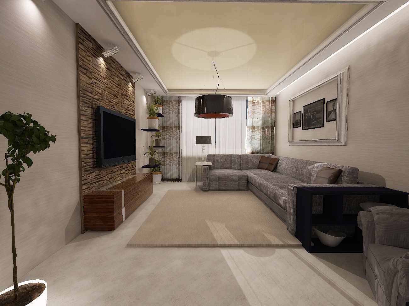 bright design option of the living room 25 sq.m