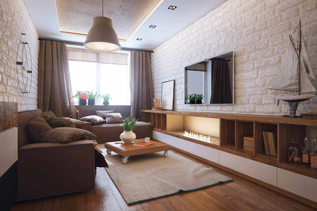 myšlienka obývacej izby svetlého štýlu 16 m2
