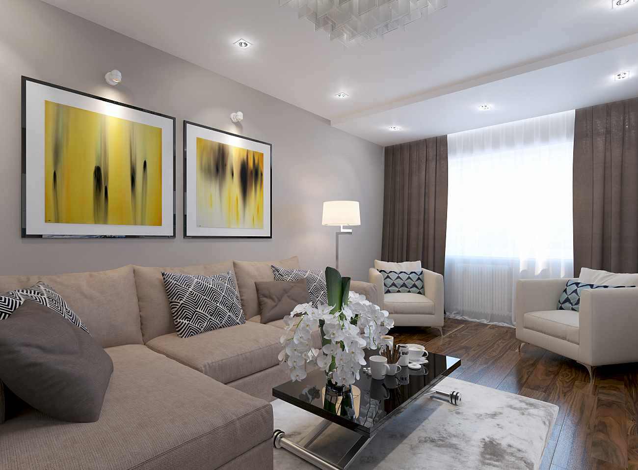 variant svetlého interiéru obývacej izby 17 m2