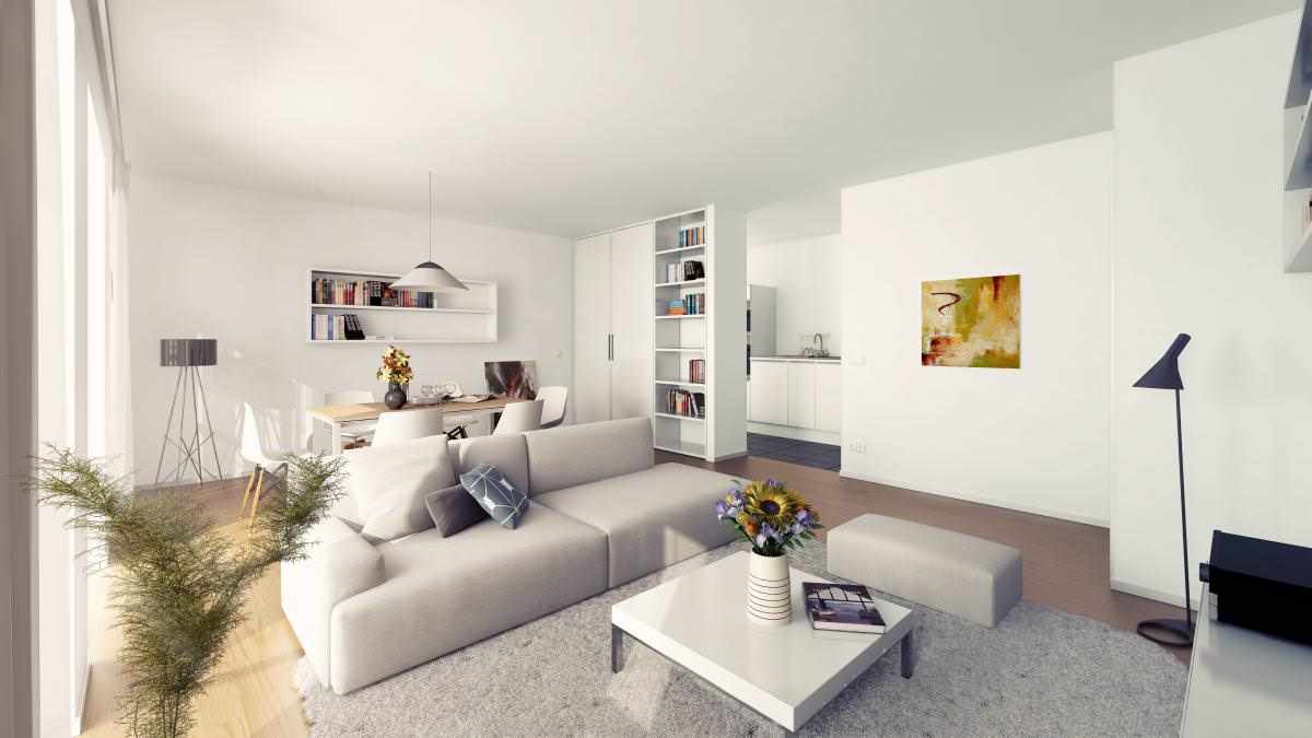 het idee om een ​​prachtig minimalistisch woonkamerinterieur te gebruiken