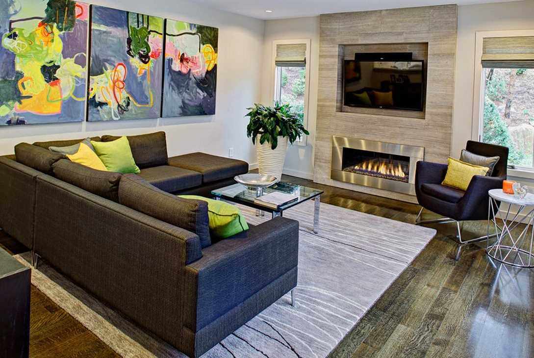 La idea de un hermoso diseño de una sala de estar de 19-20 m2.